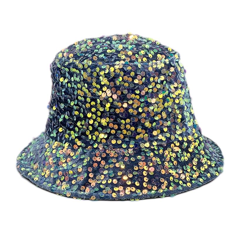 for Dazzle Color Sequins Bucket Hat Multi-Color All-match Wide Brim Bucket Hat Cool Summer Breathable Fisherman Cap Unis