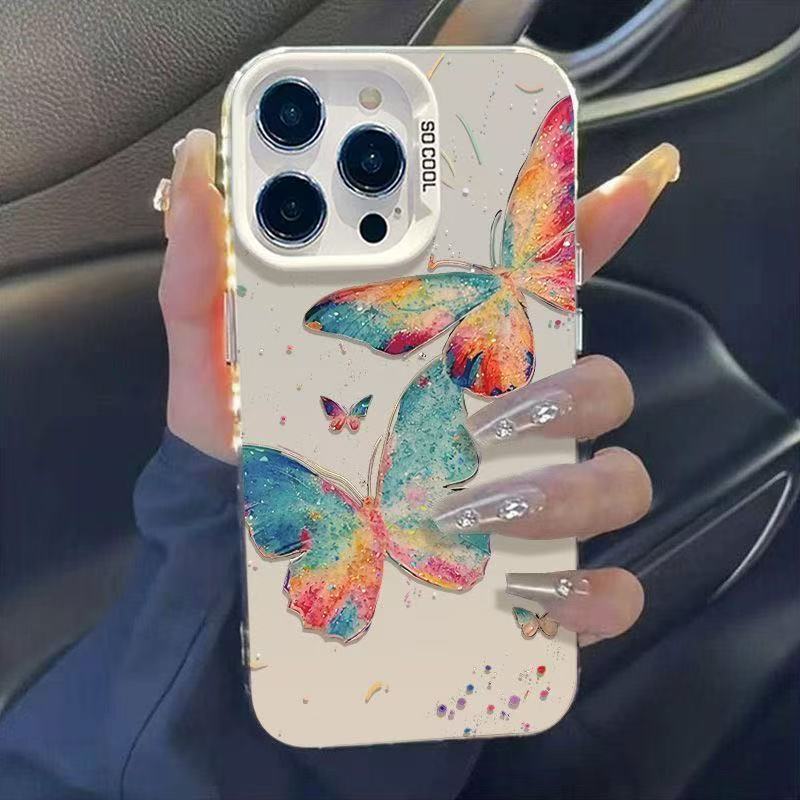 The new colored butterfly is suitable for iphone17 mobile phone case Apple 16promax/15 anti-drop 14pro13 Europe and America