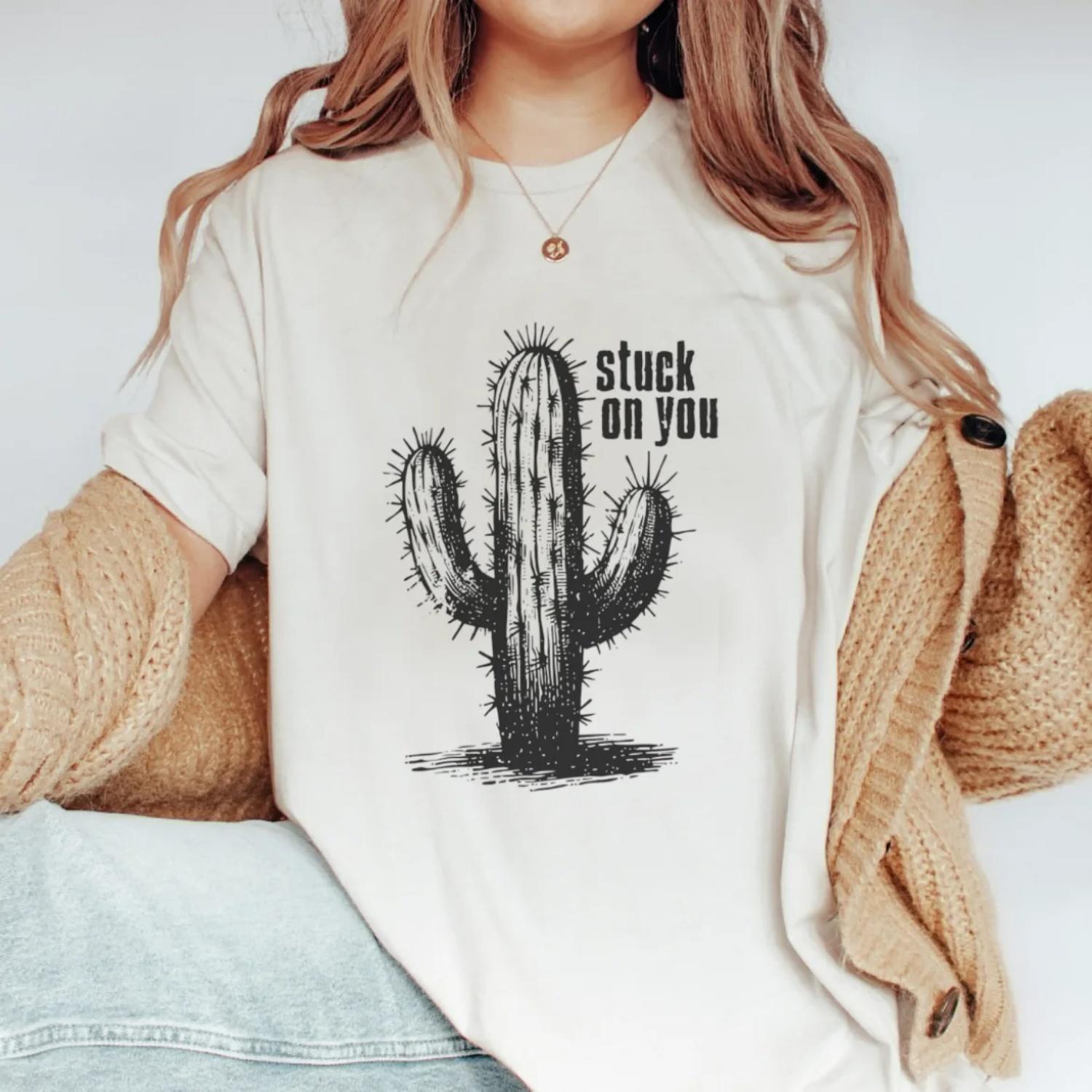 Casual Retro Printed Fashionable Cartoon Cactus Pattern T-Shirt Top Short Sleeved T-Shirt Women s Harajuku Women s Clothing T-Sh S