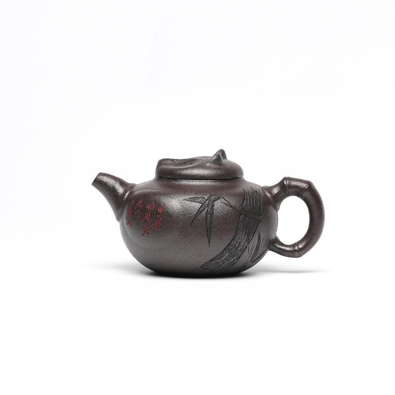 

220ml Ancient Yixing Purple Clay Teapots Handmade Bamboo Pot Raw Ore Stone Yellow Mud Tea Making Kettle Zisha Tea Set Cha Gift
