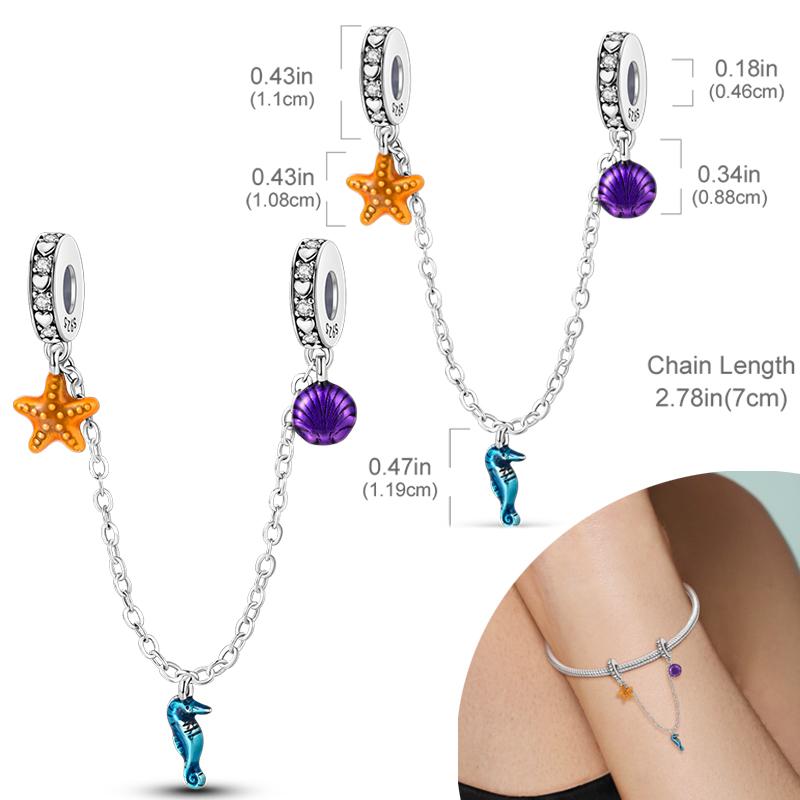 New Silver Plated Charms Beads Turtle Starfish Shell Sea Blue Summer Beads Fit Original Charms DIY Woman Jewelry Gift