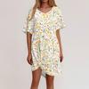 Women's Summer Casual Floral Printed Hem Knotted Short Sleeve Dresses