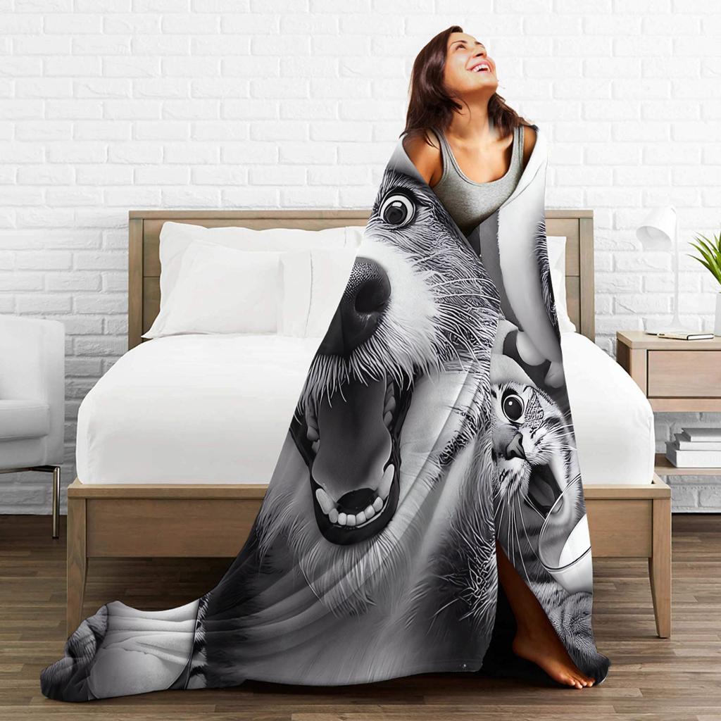 Cat Selfie with Santa Plush Blanket Students  Flannel Throw Blanket For Home Decor Soft Design Quality Bedspread Gift Idea
