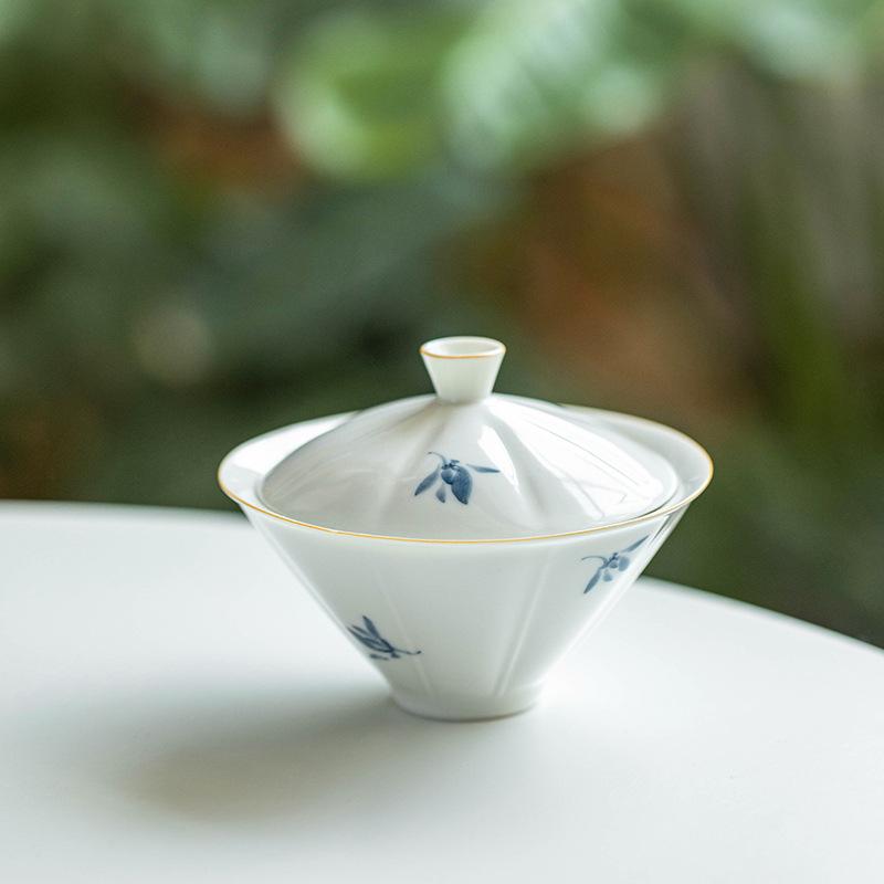 Pure hand-painted Phalaenopsis Ercai cover bowl retro underglaze color household ceramic Kung Fu tea set tea bowl teapot teacup