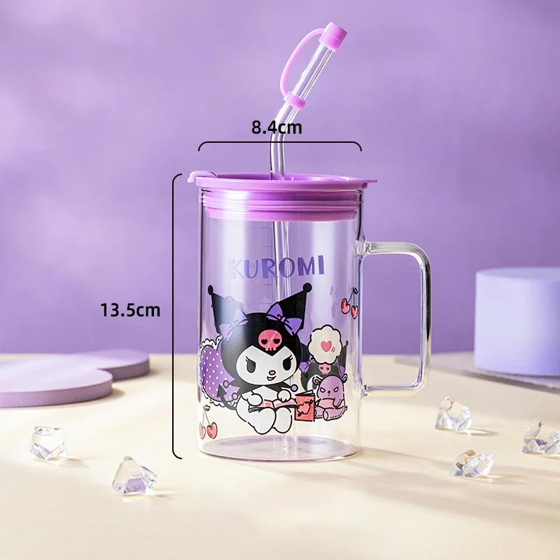 Pour Sanrio Tasse à Café en Verre avec Paille pour Dessin Animé Cinnamoroll& Kuromi Impression Maison Tasse à Eau avec Paille et Échelle Tasse à Jus Lait
