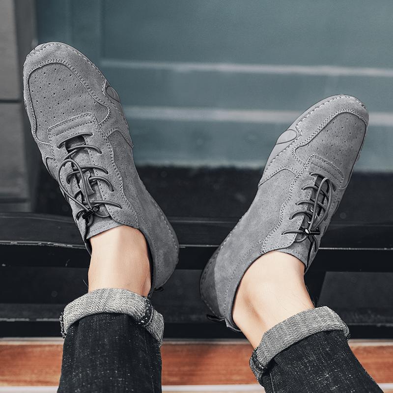 Newest Mens Shoes Suede Leather Casual Sneakers Men Brand Handmade Lace-Up Outdoor Shoes Breathable Leisure Walk Loafers Moccasins