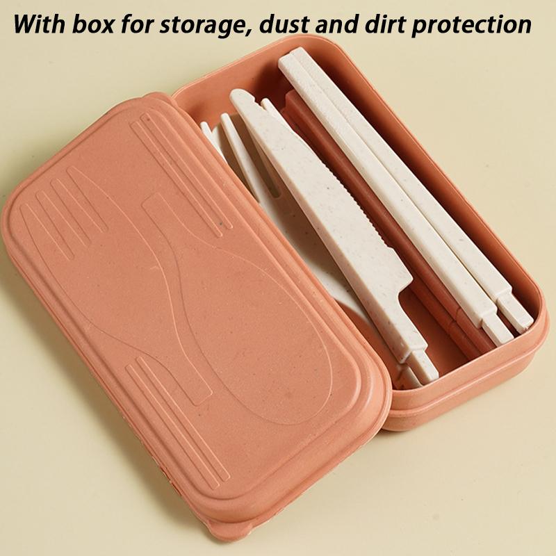 Japanese-Style Wheat Straw Cutlery Set Knife Fork Spoon Chopsticks - Three-Piece Folding Portable Cutlery