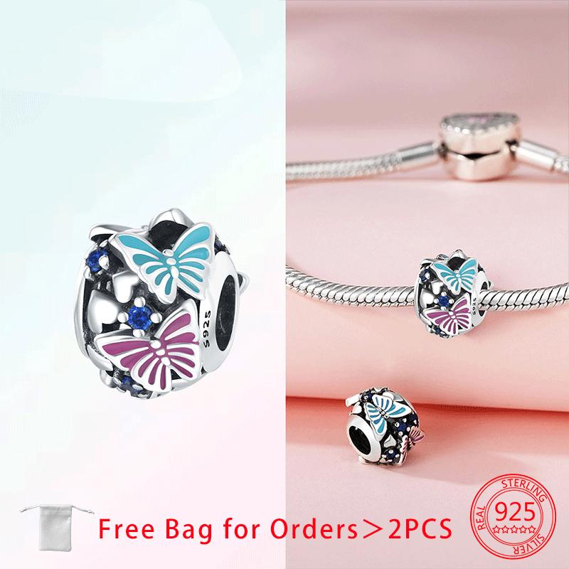 Original Charms Copper Blue Butterfly Butterfly Series Beads Pendant Fit Diy Bracelet Jewelry For Women Fine Gift Accessory