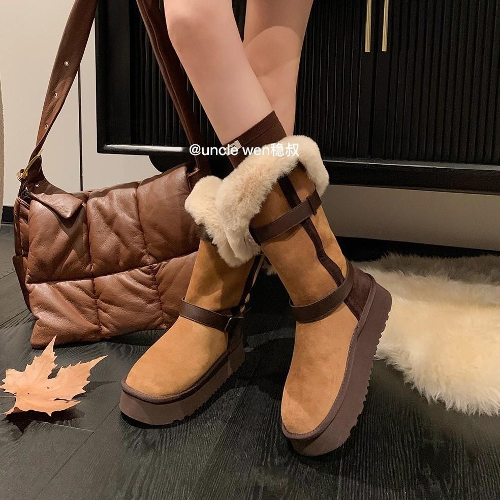 Uncle Wen has the same snow country train~ flanged thick-soled wool snow boots women's velvet winter long boots cotton shoes