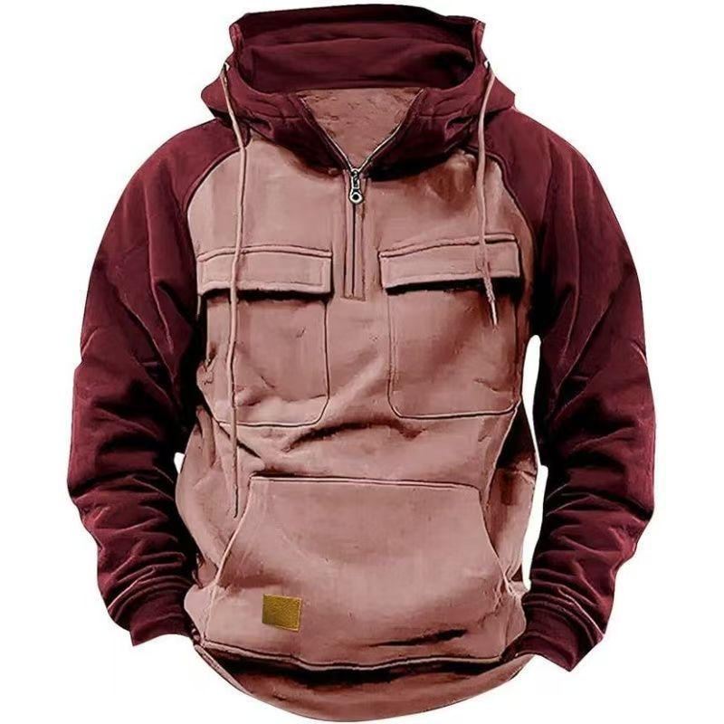 2026 Men's American Style Heavyweight Fleece-Lined Hooded Motorcycle Zipper Sweatshirt