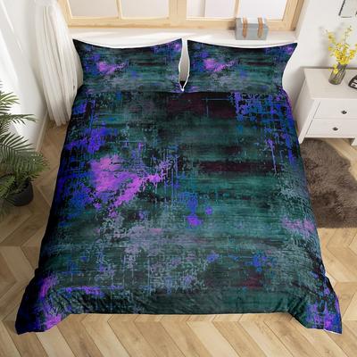 Abstract Watercolor Duvet Cover,Exotic Teal Pastel Bedding Set Vintage Trippy Batik Quilt Cover Grunge Aesthetic Comforter Cover