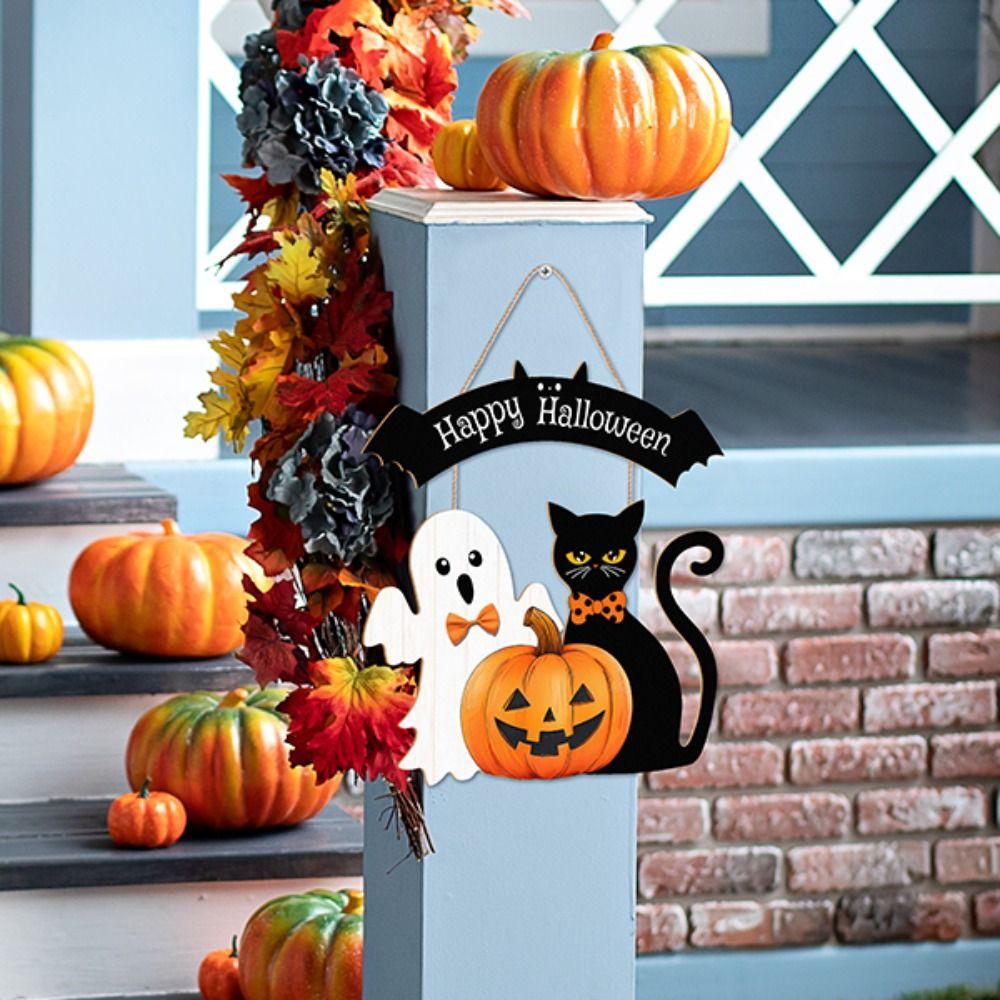 Creative Happy Halloween Door Hanging Pendant Pumpkin Wooden Courtyard Ornament DIY Door Wreaths Home Decoration
