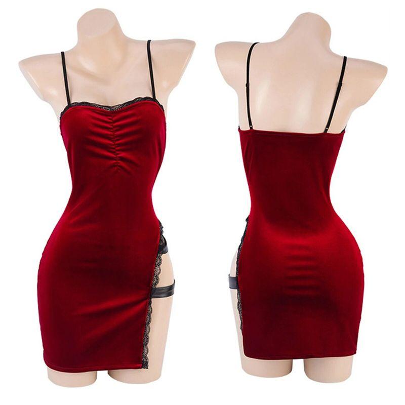 Ada Wong Sleeveless Cheongsam Resident Evil 4 Remake Cosplay Costume Sexy Slit Red Long Dress Aida Wang Mini Skirt M