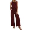 Women Summer 2 Piece Outfits Back Tank Top Sleeveless Hollow And Wide Leg Pants Set Boho