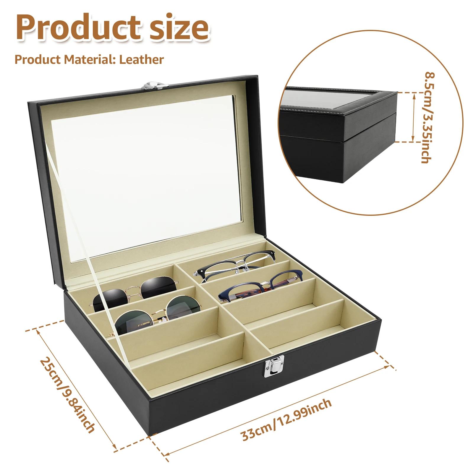 

8 Grids Glasses Display Box PU Leather Glasses Organizer Sunglasses Tray with Removable Drawers Home Tabletop Jewelry Container