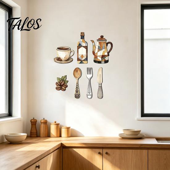 Kitchen Wall Decor 7Pcs Farmhouse Coffee Themed Wooden Decor, 2D Flat Art Theme Plaques, Retro Rustic Ornaments for Home Dining Room Cafe Decoration
