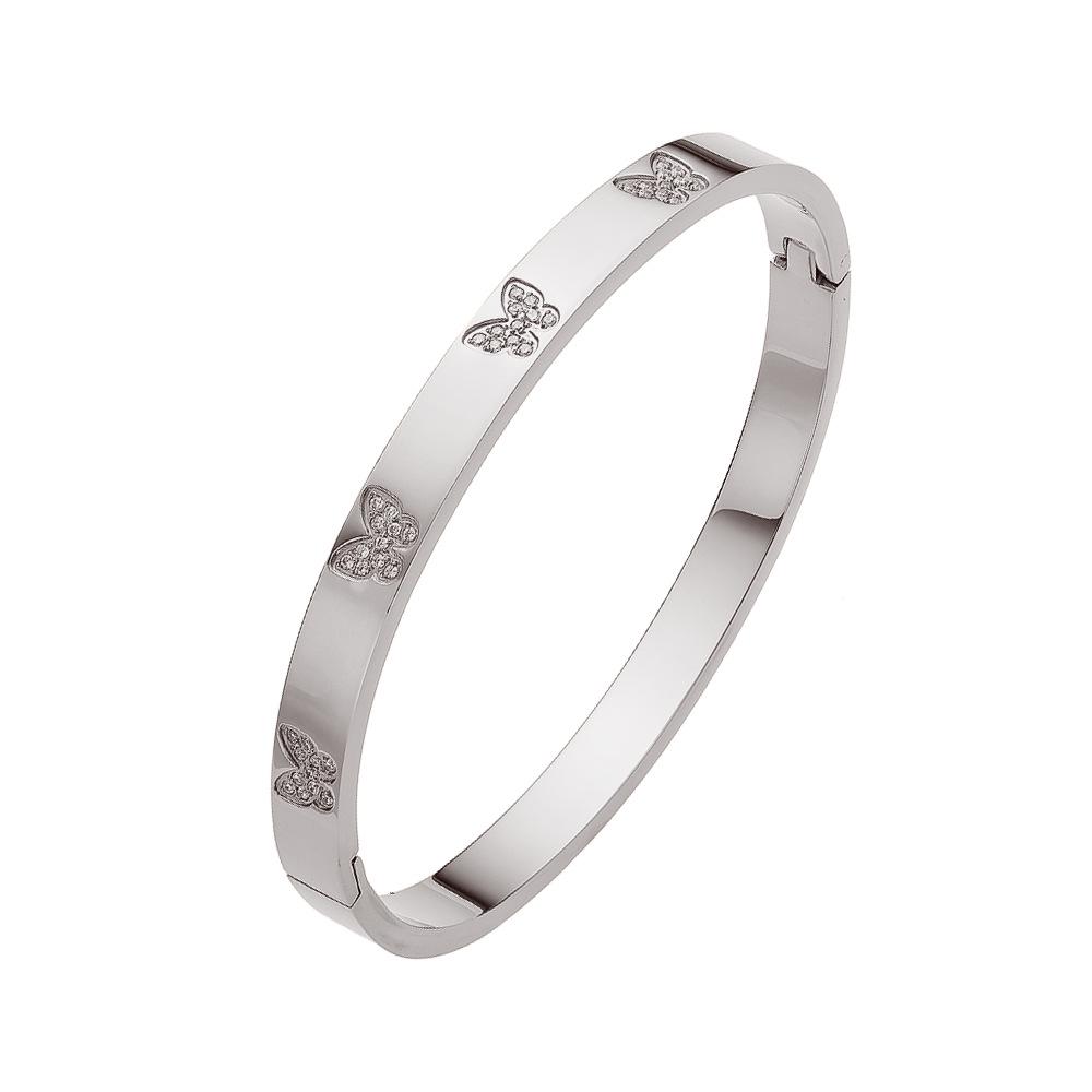 18K Gold Plated European INS Style Stainless Steel Bracelet with Rhinestone Clasp and Golden Butterfly Design