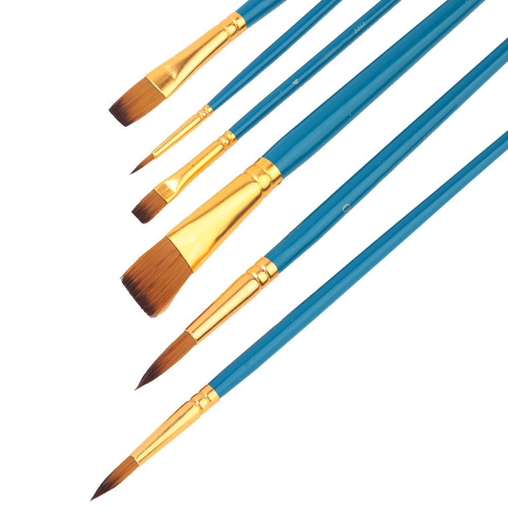6pcs Wooden Handle Drawing Pen Nylon Hair Paint Brush Set Art Craft Watercolor Painting(Blue)