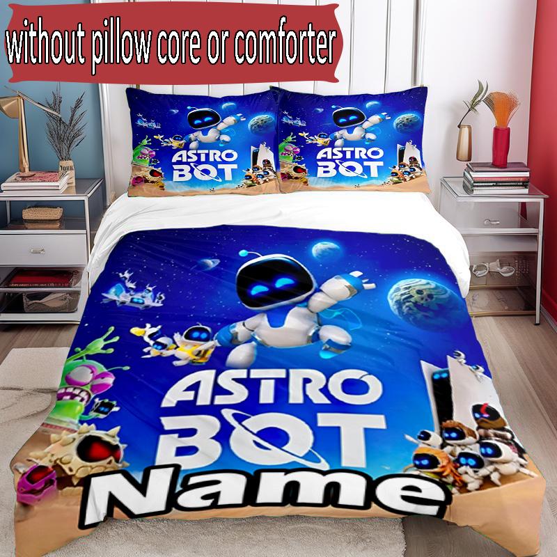 3pcs Duvet Cover Set (1*Duvet Cover + 2*Pillowcase, Without Core), Custom Name Cosmic Bot Crew Pattern Bedding Set, Home Bedroom Decor Gift