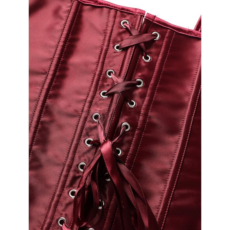 Top Corsetto in Raso Bordo con Spalline a Fiocco Chiusura Frontale Bustier Steccato per Donna