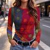 Women's Slim Fit Floral Long Sleeve Round Neck T-Shirt for Spring and Fall Everyday Wear