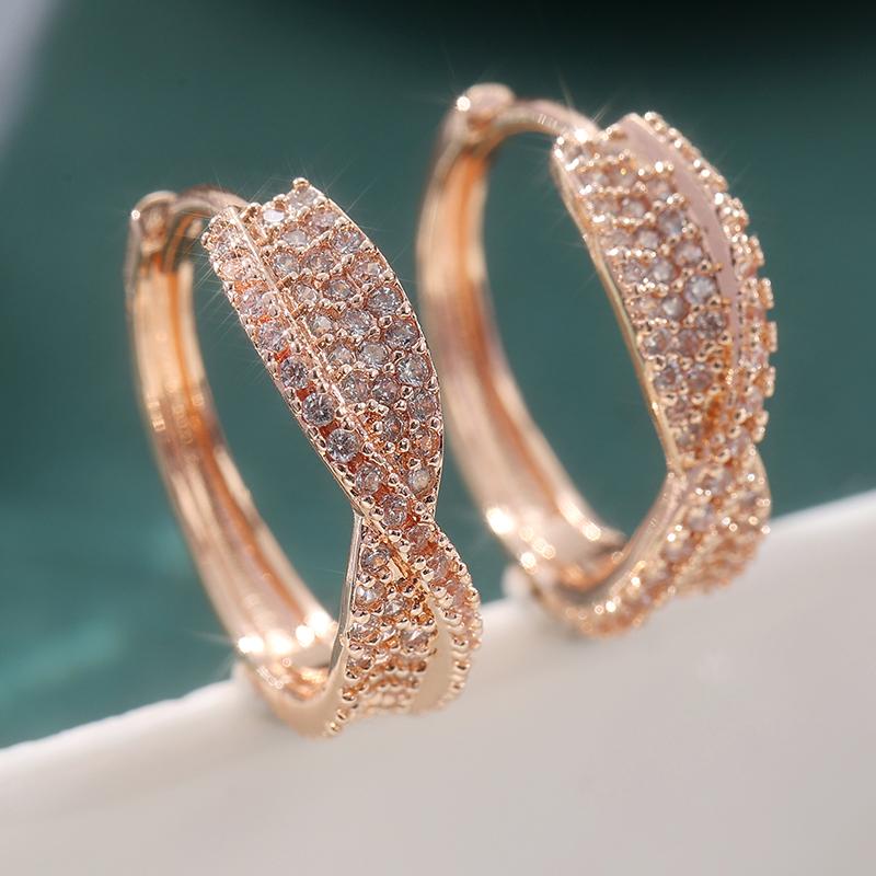 Luxurious Sparking Inlaid Synthetic Zircon Golden Plated Hoop Earrings Women  Exquisite Daily Wedding Jewelry Accessories