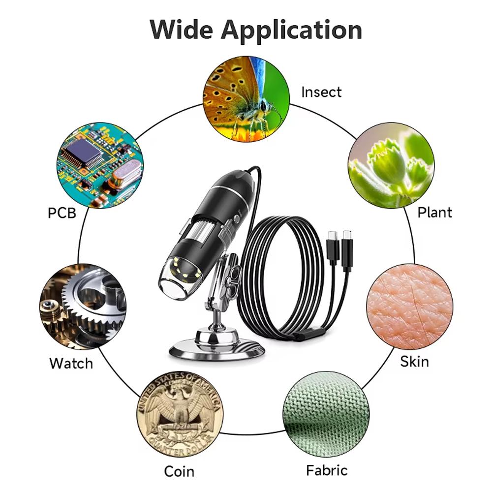 1600X 1000X 500X Digital Microscope Camera Type C USB Portable Electronic Microscope For Soldering Magnifier Cell Phone Repairs