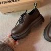 Autumn and Winter Small Leather Shoes New College Style Leather Shoes Round Head Retro Lace-up Low Heel JK Loafer Single Shoes Women