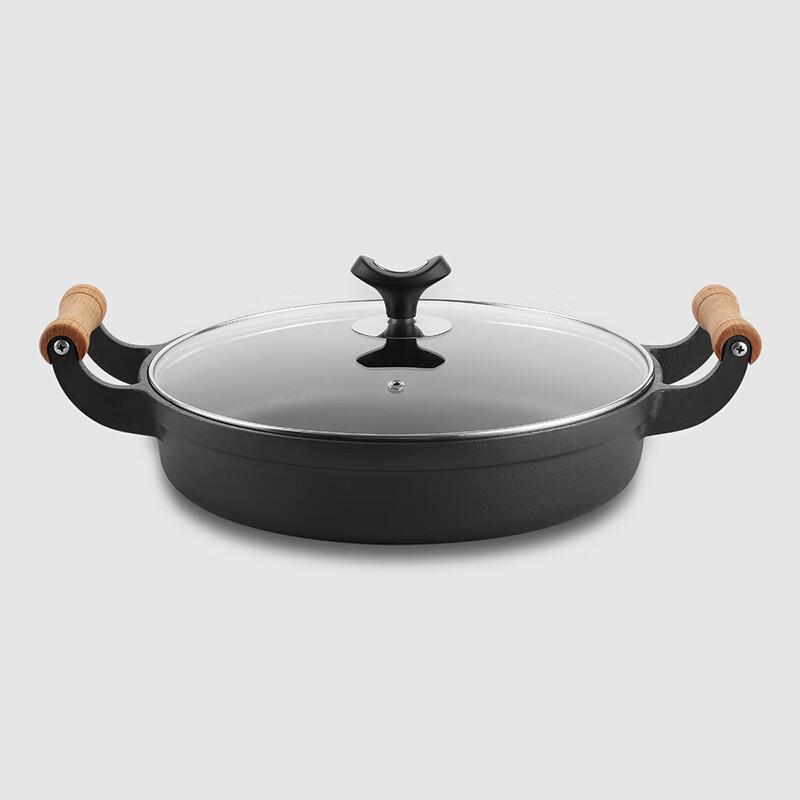 Telssida Cast Iron Frying Pan/Griddle with Wooden Handles