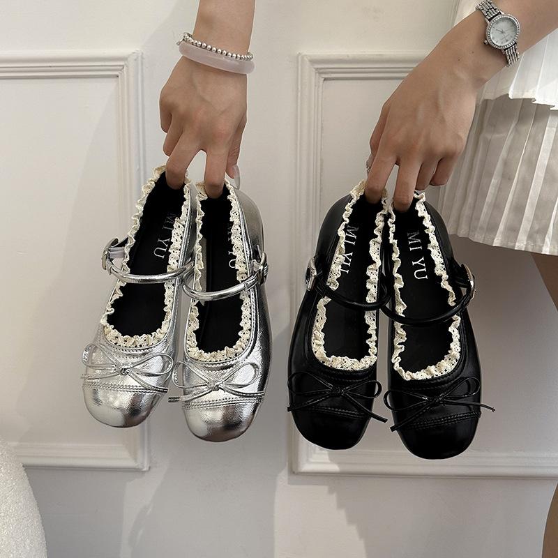 Lace Women Flats Mary Jane Shoes Round Toe Shallow Ladies Casual Ballet Style Shoes Soft Leather Eelgant Dress Shoes 2025