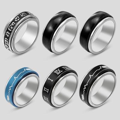 1 Stück drehbarer Titan-Stahl-Ring, Retro-Mode, Sechs-Wort-Wahrheits-Relief-Artefakt, Edelstahl-Ring mit römischen Ziffern
