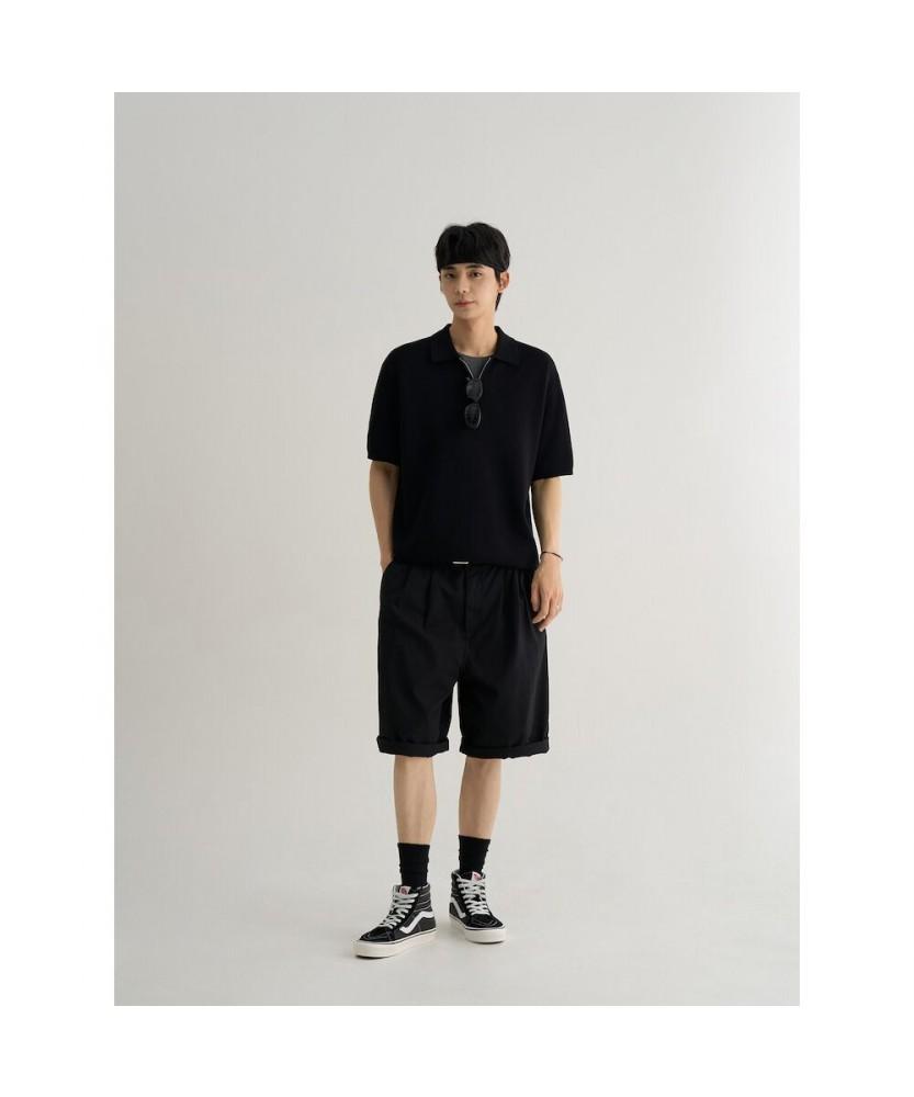 8SECONDS Formal Half-Zip Collared Neck Short Sleeve Knit Black