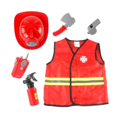 6 Stück Waschbares Kinder-Feuerwehrmannkostüm für Jungen, Mädchen, Kleinkinder und Kinder mit komplettem Feuerwehrmann-Zubehör Rollenspielzeug