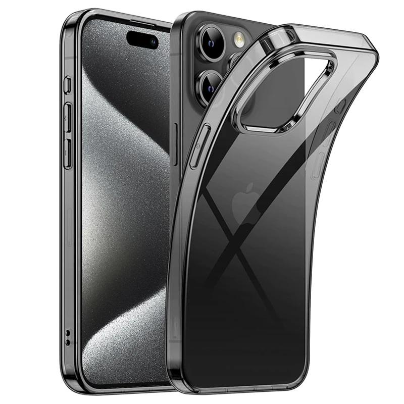 

Ультратонкий черный прозрачный чехол для iPhone 15 14 13 12 11 Pro Max Mini XS XR X 7 8 Plus 6s Прозрачная мягкая ТПУ силиконовая задняя крышка For 6 Plus 6S Plus
