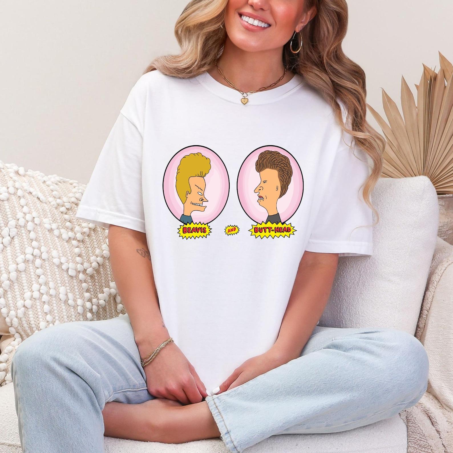 Beavis and Butt-Head T-Shirt | 90s Cartoon Duo Retro Bubble Portraits Graphic Tee XL