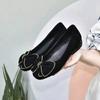 Women's shoes spring new small fragrant wind bow small single shoes black sheepskin rhinestone round head