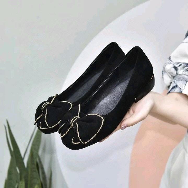 Women's shoes spring new small fragrant wind bow small single shoes black sheepskin rhinestone round head
