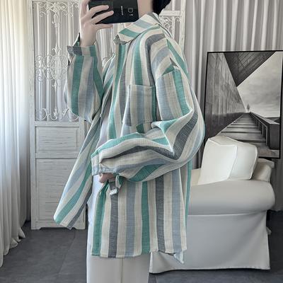 Men Long Sleeved Shirt 2025 Male Fashion Korean Loose Dress Shirt Korean Men Casual Blue Shirt Mens Striped Shirts