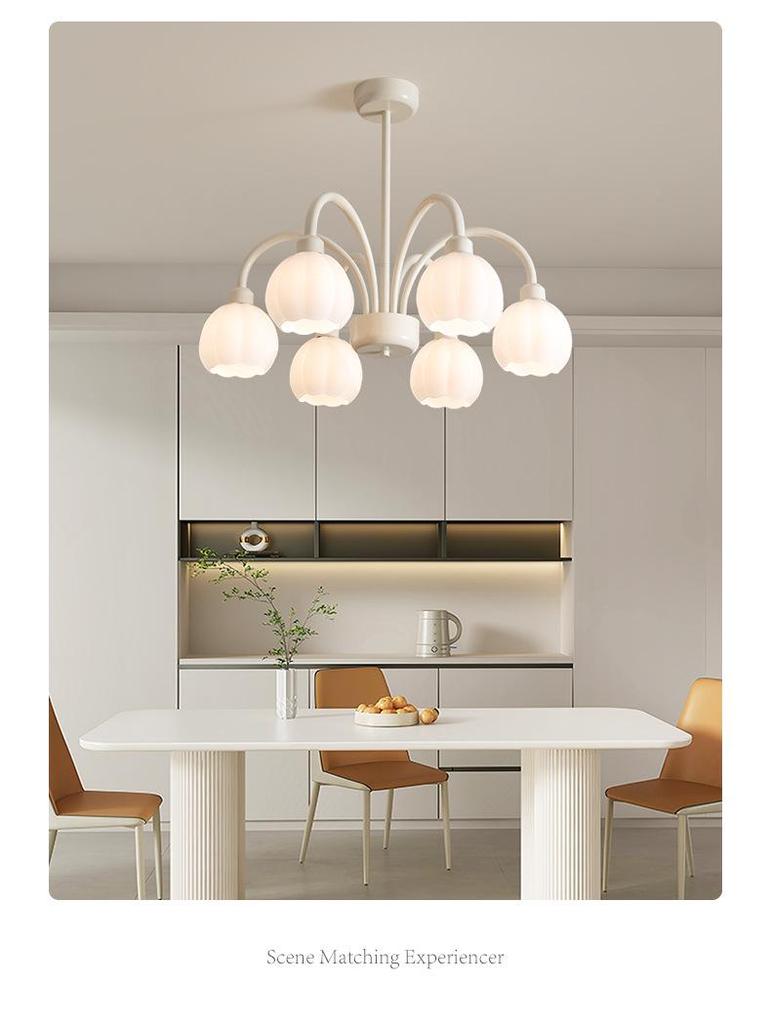 Modern Minimalist French Pumpkin Chandelier for Living Room or Bedroom – Full Spectrum Eye Protection, Warm Light