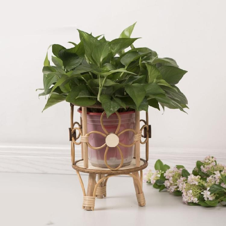 Rattan Indoor Plant Stand Straw Woven Flowers Pots Holder Stool with Legs Floor Planter Baskets Rack Wood Plant Shelf