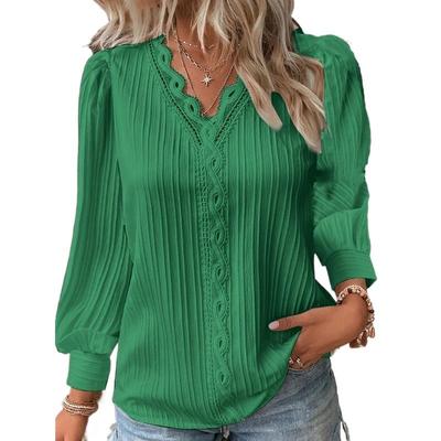 Women's Fashion Casual Spring Fall Solid Color Print Pullovers & Long Sleeves V-Neck Blouses & Shirts