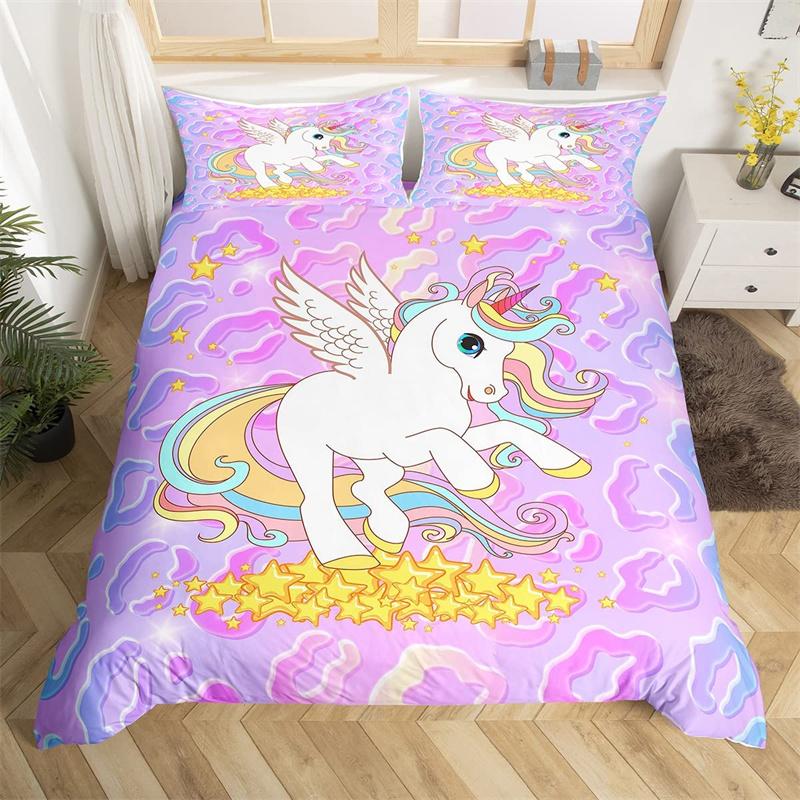 Comforter 3D Unicorn Cartoon Style Bedding Set Luxury Twin Full For Kids Boys Girls Comforter Home Textile