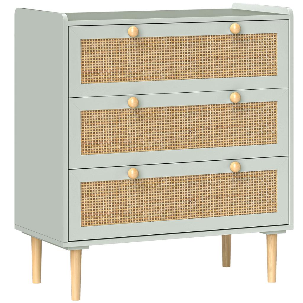 Bedroom Dresser with 3 Drawers, Rattan Fronts, Clothes Dresser for Hallway, Entryway, MDF, Green