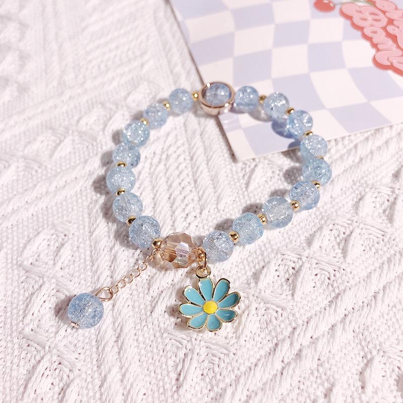 Little Daisy Popcorn Bracelet with Pink Crystal Sunflower – Versatile Women's High-End Feel