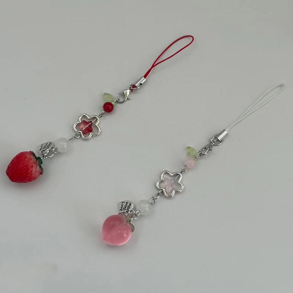 Sweet Strawberry/Peach Phone Charm Straps Car Key Hangings Pendants Fashion Bag Decoration Lanyard Purse Accessories