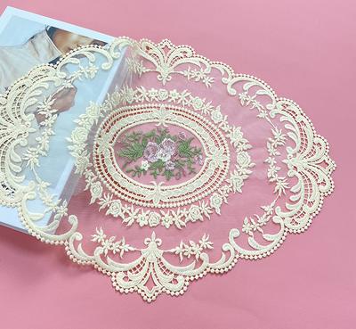 Europäische ovale Spitze bestickt Untersetzer Schlafzimmer Studie Küche Tasse Tischset Lebensmittel Obst Teller Abdeckung Tuch Weihnachtsdekoration