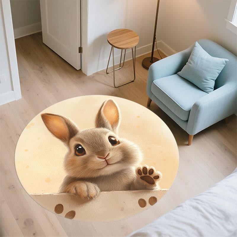 Rabbit pattern round rug,Carpet Rug for Living Room Bedroom Playroom ,Non-slip Floor Mat,Holiday Gifts and Birthday Gifts.
