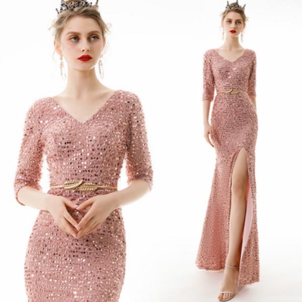 Buy Sexy Half Sleeves V Neck Sequins 