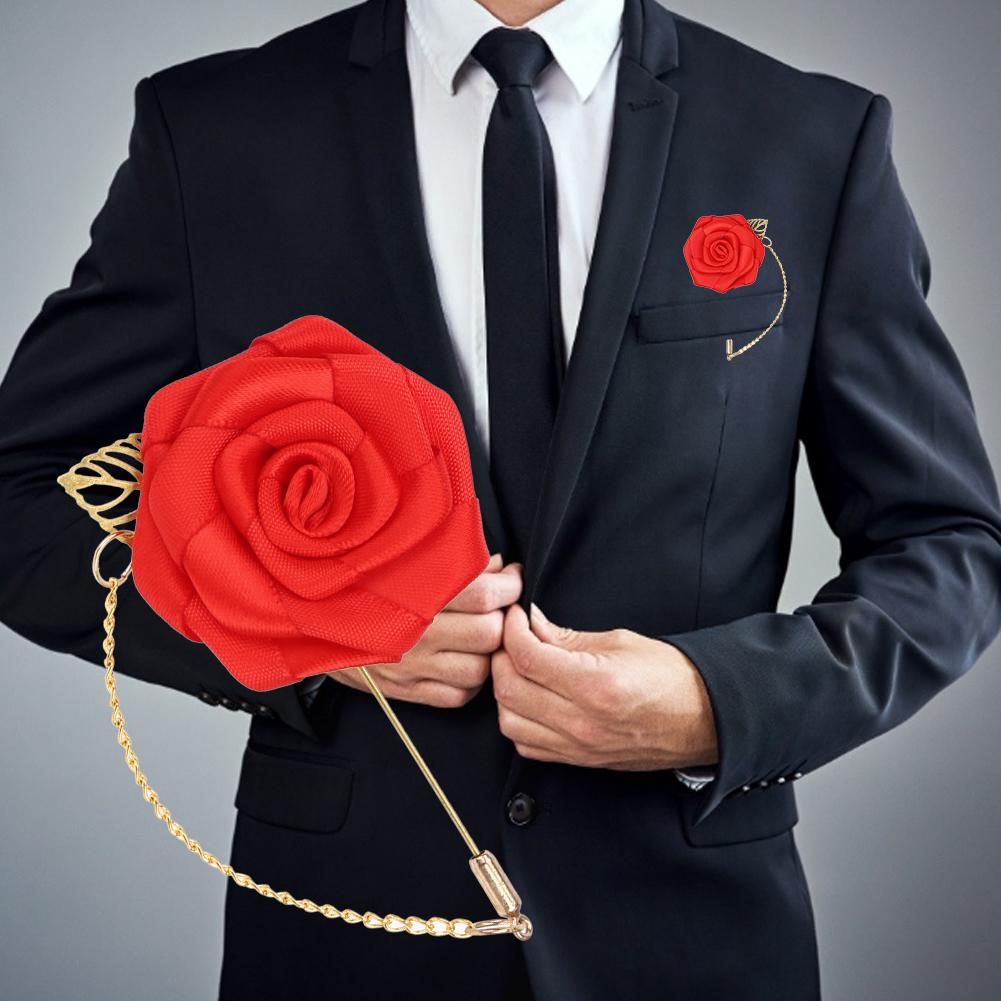 8PCS Simple Beautiful Ribbon Metal Golden Leaf Chain Bridal Rose Flower Brooch Pin Decoration