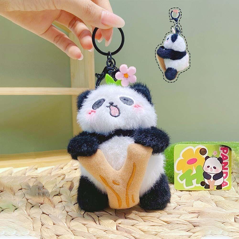 Soft Stuffed Plush Panda Keychain Cartoon Huahua Panda Keyring Kawaii Animal Pendant  Lady Girls StyleB